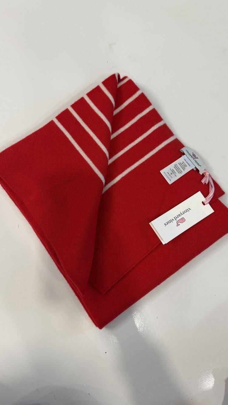 NWT Vineyard Vines 100% cashmere red white stripes scarf $158